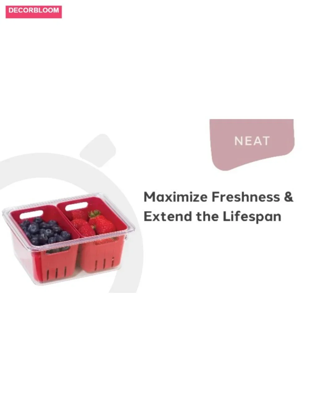 Berry Fresh Container with Double Colander Basket - Fridge Organizer